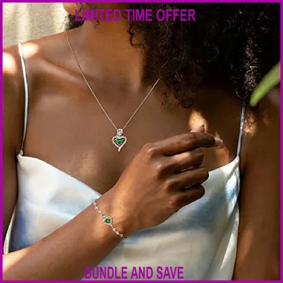 Sterling Silver Rose Heart Pendant Necklace with Gemstone Birthstone Gift